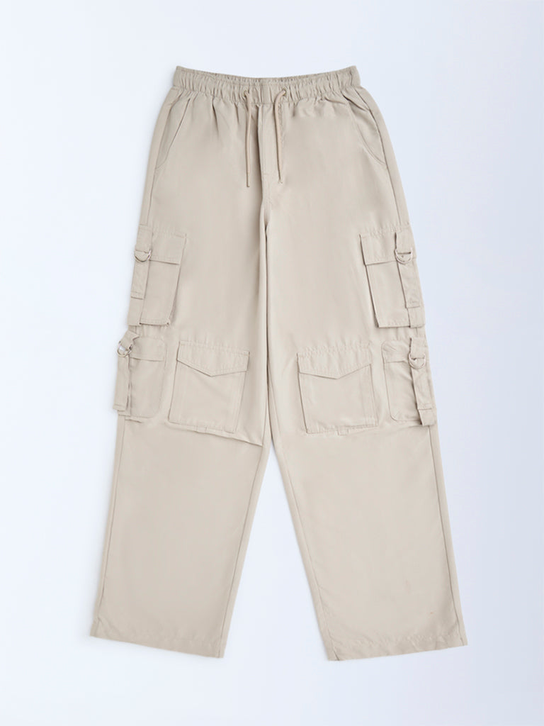 Y&F Kids Beige Cargo-Style Mid-Rise Joggers