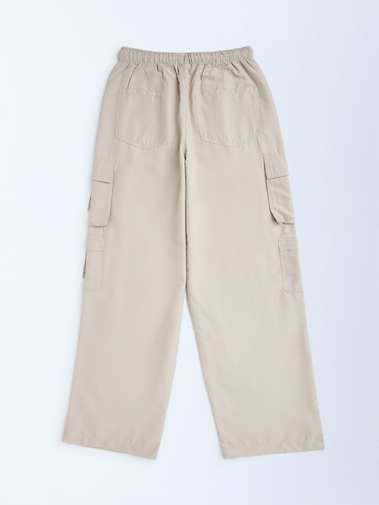 Y&F Kids Beige Cargo-Style Mid-Rise Joggers