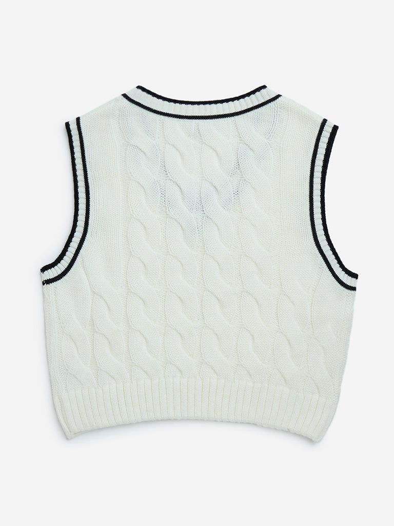 Buy Y&F Kids White Knit-Textured Sweater Vest from Westside
