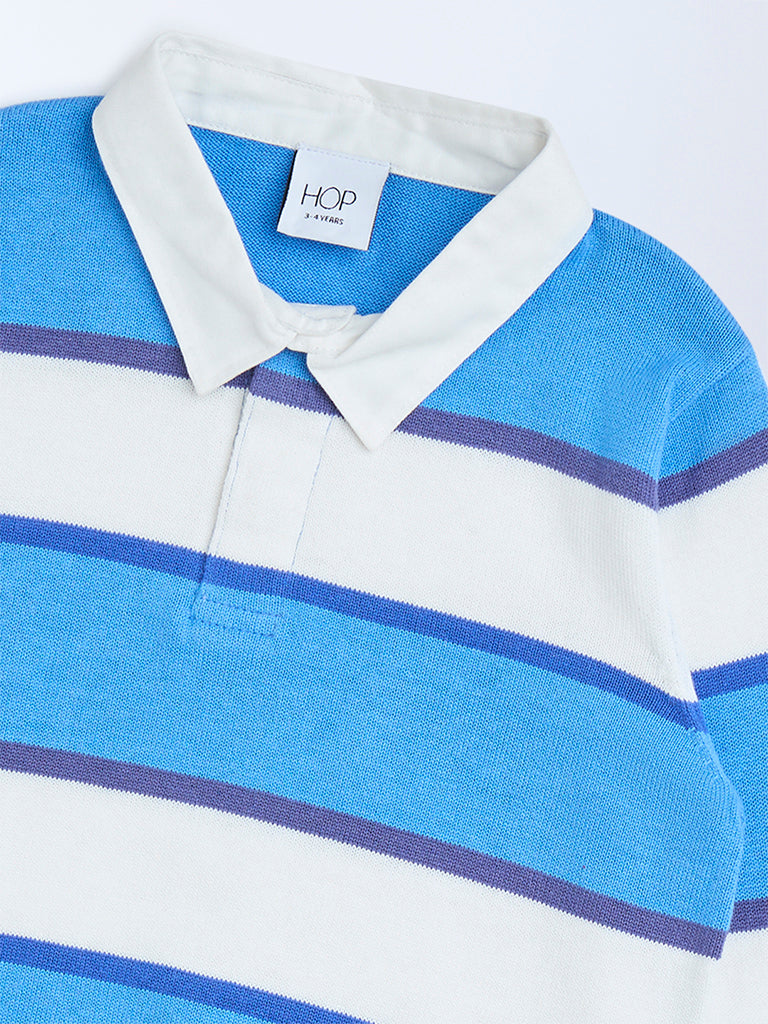 HOP Kids Boys Blue Striped Cotton Polo Sweater