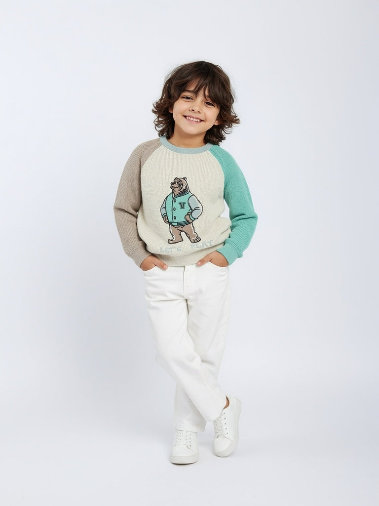 HOP Kids Boys Multicolour Colour-Blocked Knitted Cotton Sweater