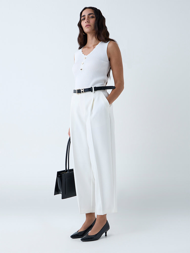 Wardrobe White Ribbed-Textured Top