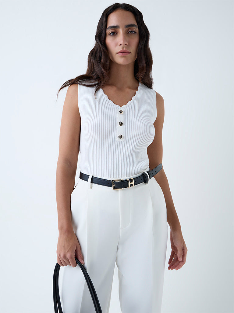 Wardrobe White Ribbed-Textured Top