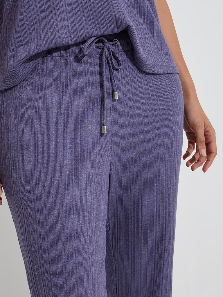 Westside Wunderlove Women's Purple Ribbed-Textured High-Rise Pants for Casual Wear Zoom View