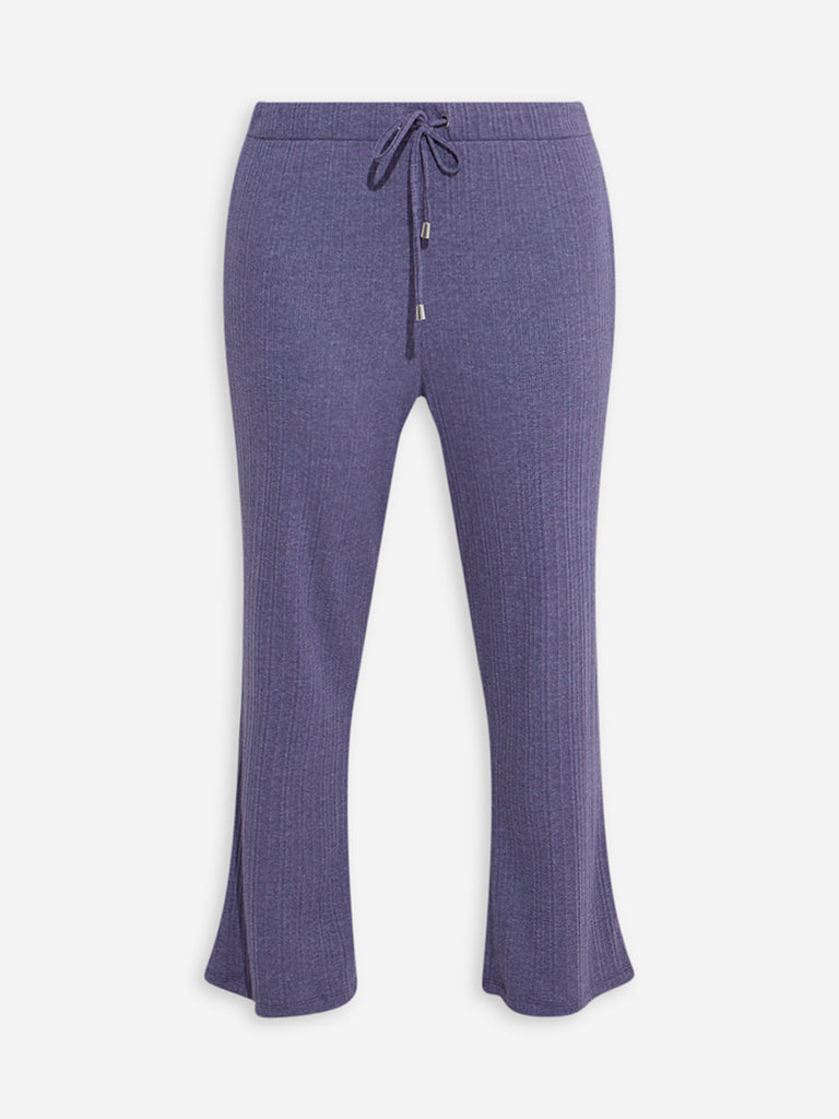 Westside Wunderlove Women's Purple Ribbed-Textured High-Rise Pants for Casual Wear Flatly View
