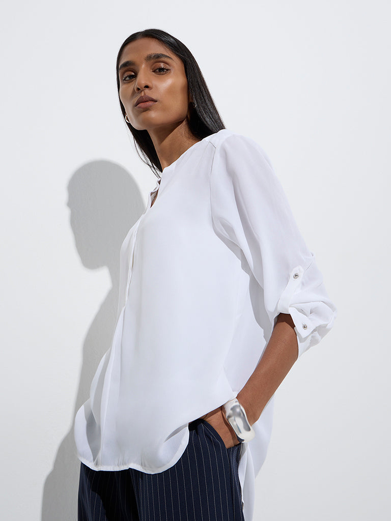 Westside Wardrobe Women's White Sheer Blouse with Inner for Work Wear Front View