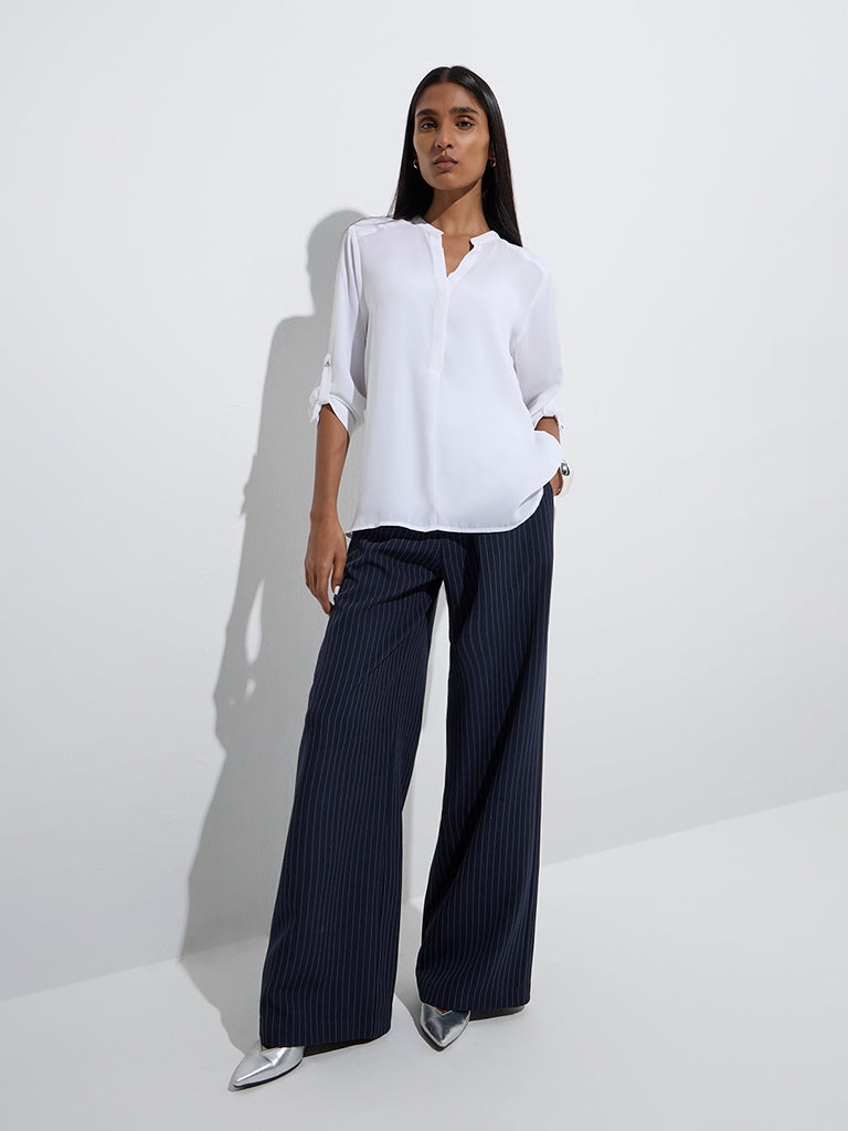 Westside Wardrobe Women's White Sheer Blouse with Inner for Work Wear Full Model View