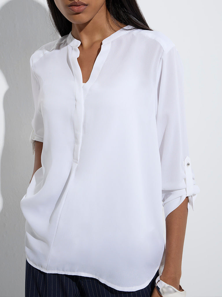 Westside Wardrobe Women's White Sheer Blouse with Inner for Work Wear Zoom View