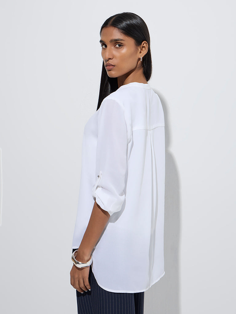 Westside Wardrobe Women's White Sheer Blouse with Inner for Work Wear Back View