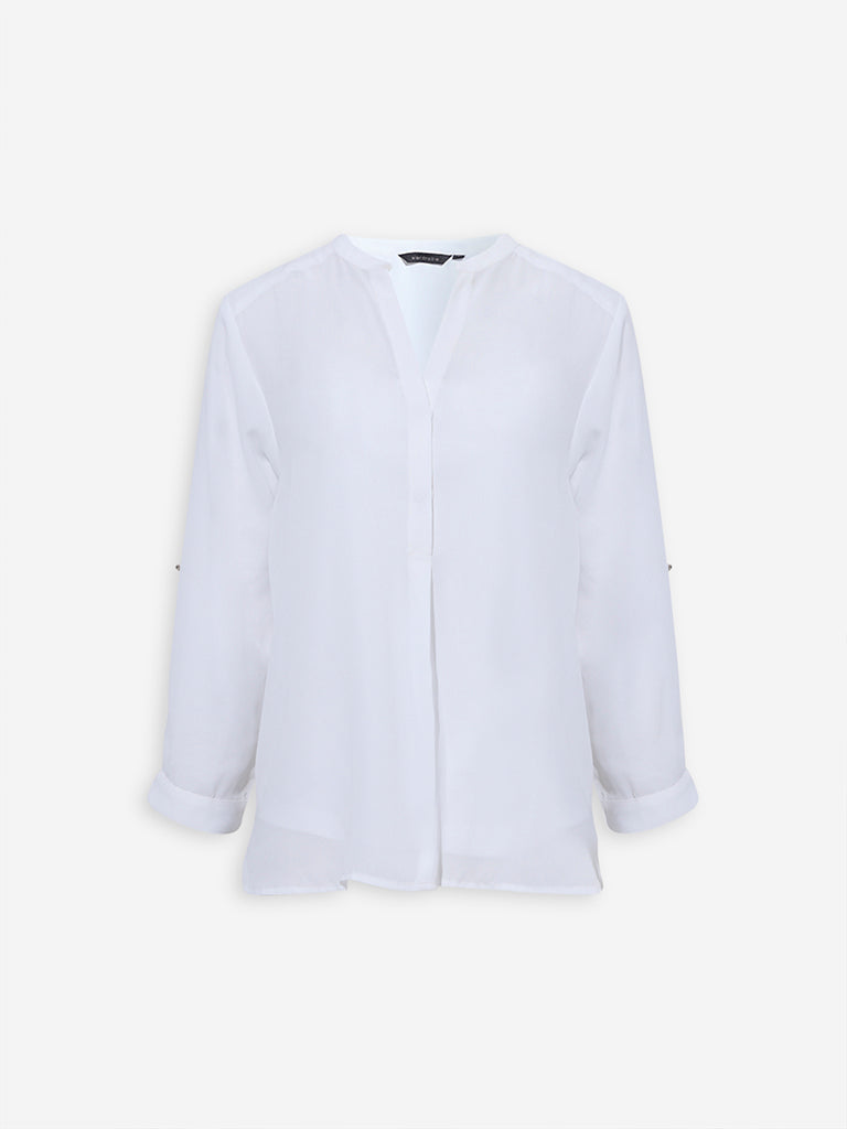 Westside Wardrobe Women's White Sheer Blouse with Inner for Work Wear Flatly View