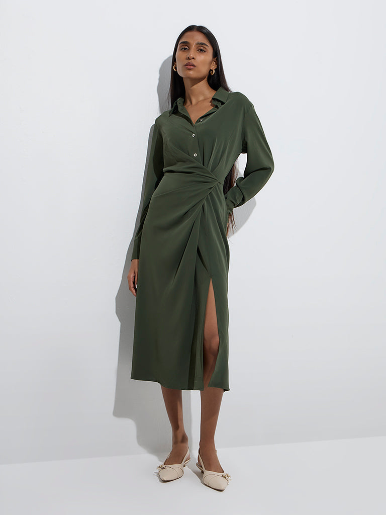 Buy Wardrobe Olive Wrap-Style Dress from Westside