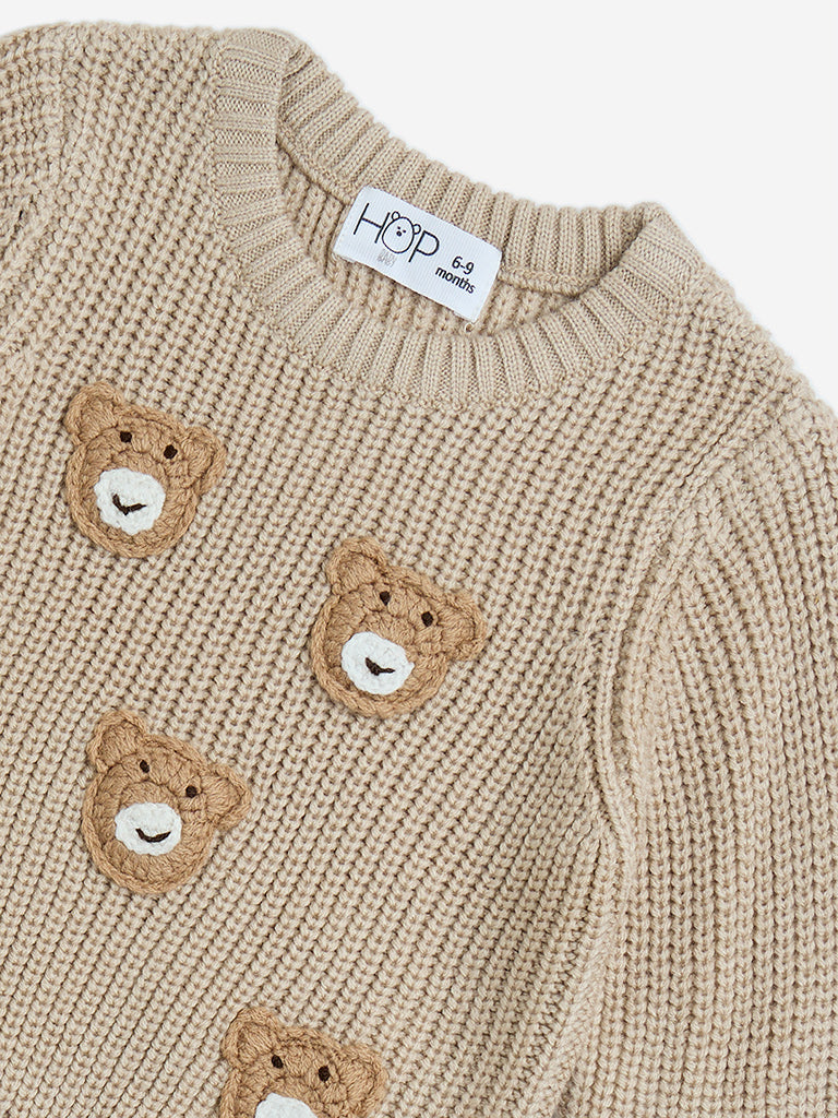 Westside HOP Baby Boys Beige Teddy Embroidered Sweater for Winter Wear Zoomed View