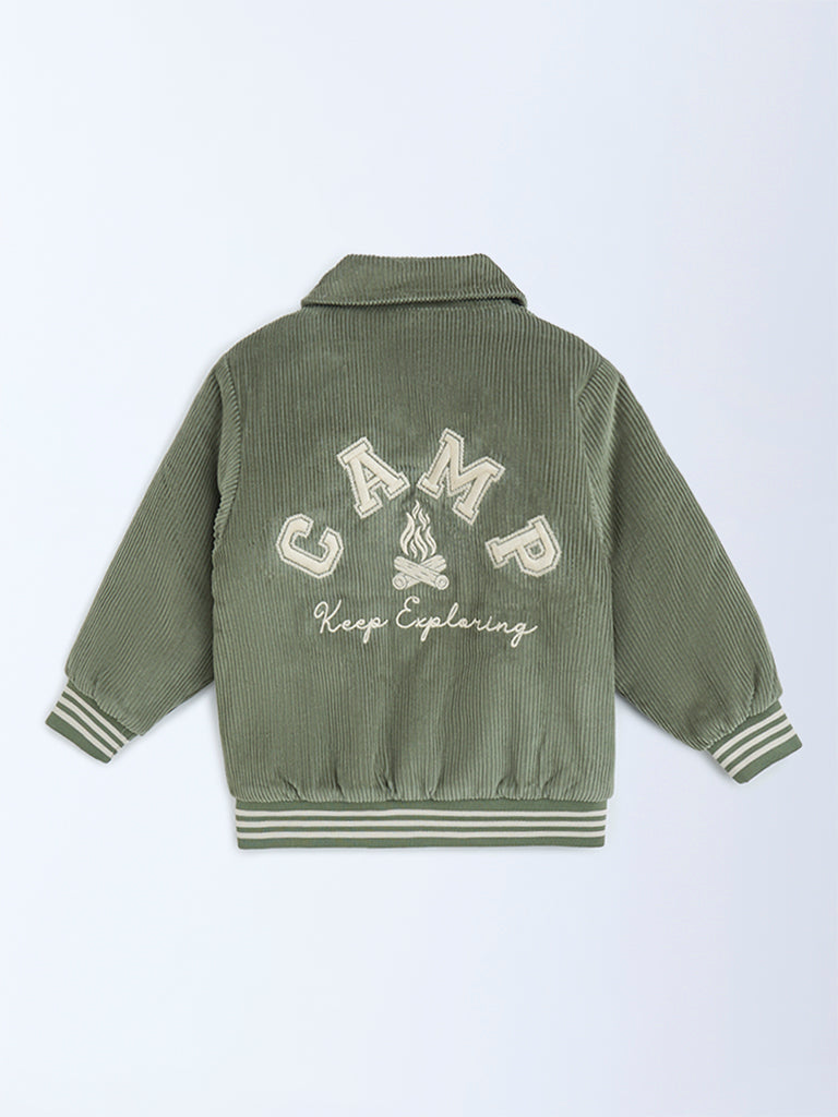 HOP Kids Boys Sage Typographic Corduroy Cotton Jacket