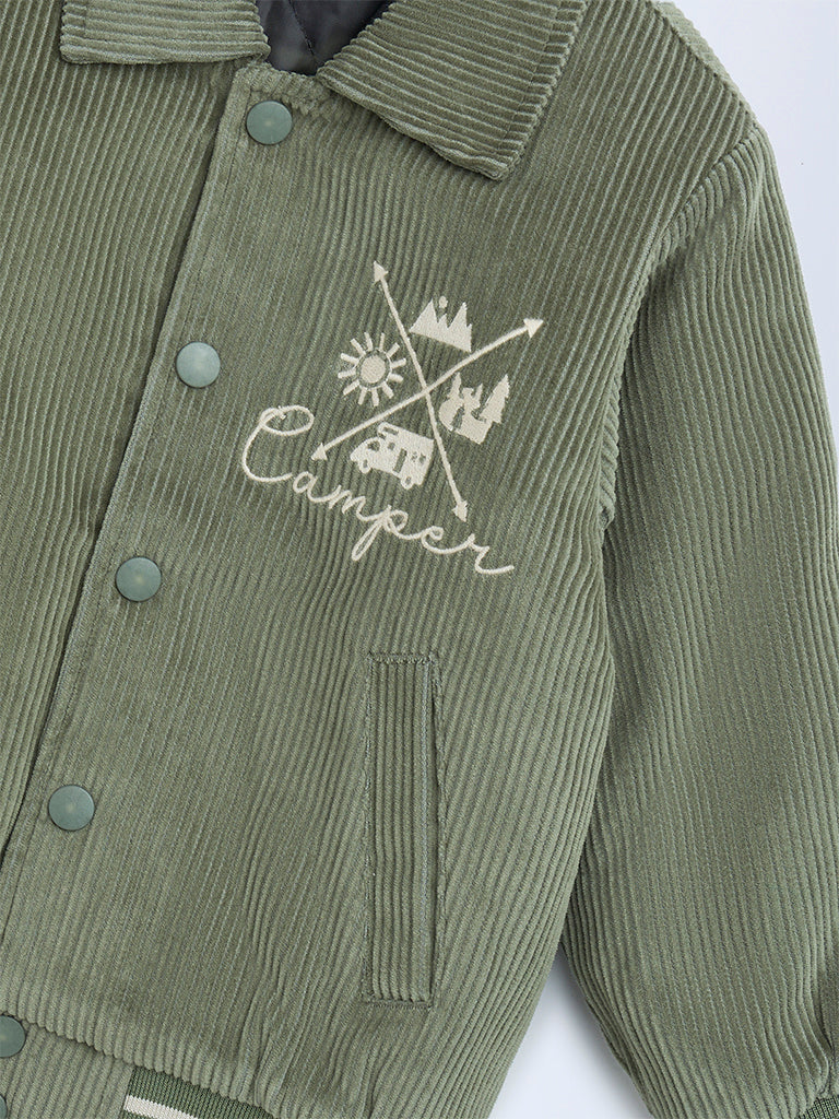 HOP Kids Boys Sage Typographic Corduroy Cotton Jacket
