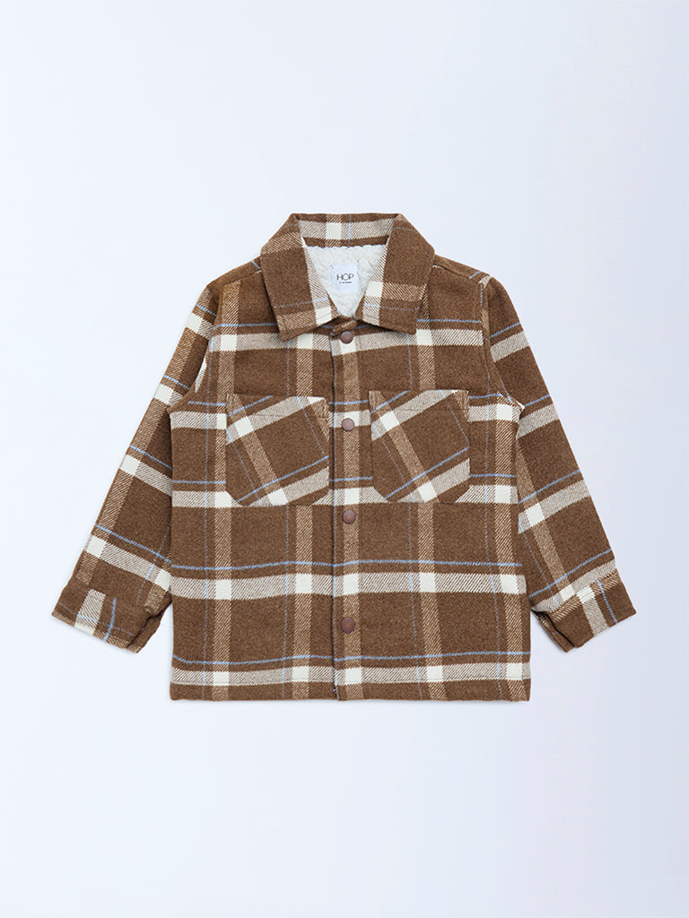 HOP Kids Boys Brown Checked Design Cotton Shacket
