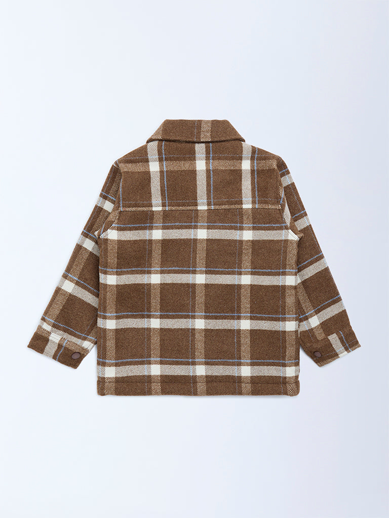HOP Kids Boys Brown Checked Design Cotton Shacket