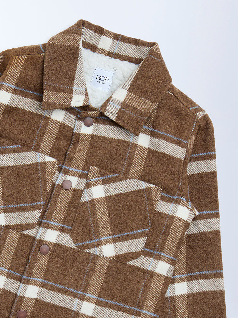 HOP Kids Boys Brown Checked Design Cotton Shacket
