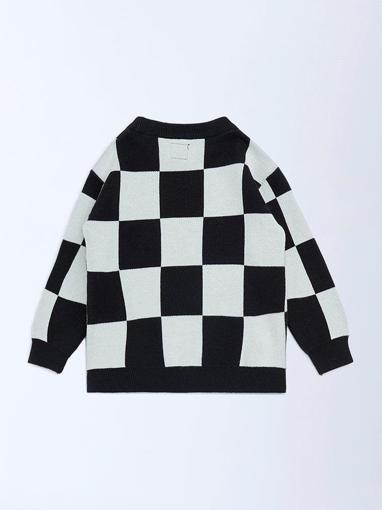 HOP Kids Boys Black and White Knit-Textured Cotton Sweater