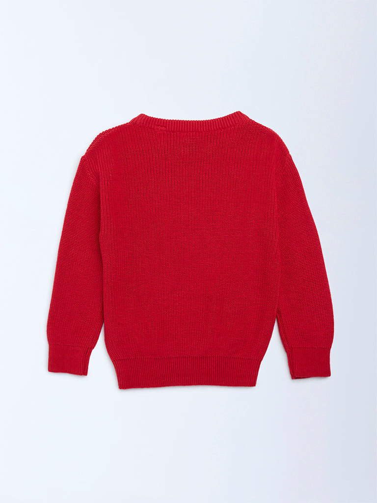 HOP Kids Boys Red Christmas-Themed Cotton Sweater