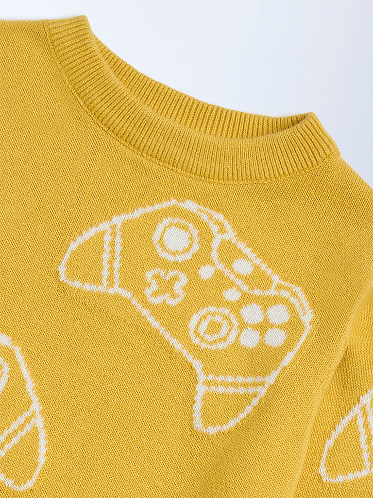 Buy HOP Kids Yellow Gaming Console Design Cotton Sweater from Westside