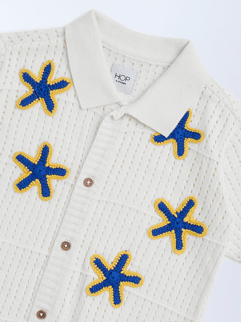Westside HOP Kids Off-White Crochet Detailed Cotton Shirt for Casual Wear Zoomed View