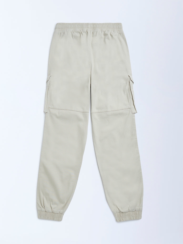 Boys Cream Mid-Rise Cotton-Blend Joggers