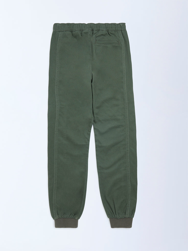 Boys Olive Mid-Rise Cotton-Blend Joggers