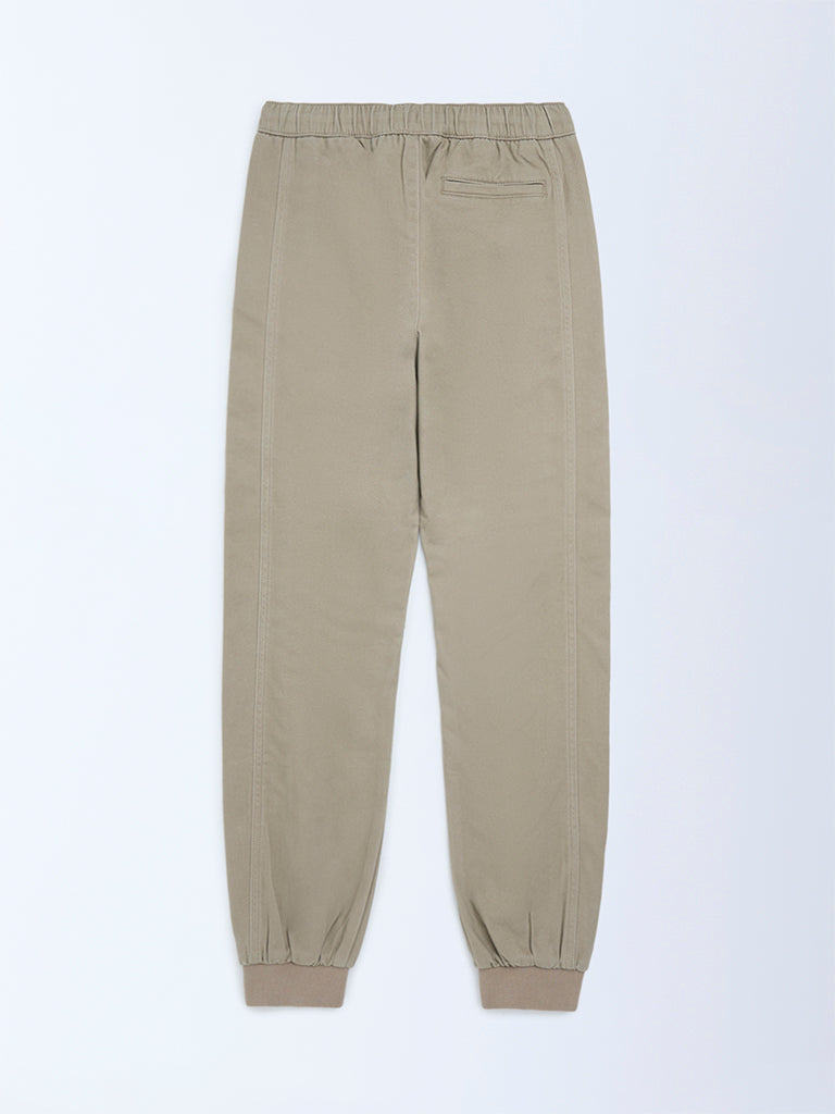 Boys Taupe Mid-Rise Cotton-Blend Joggers