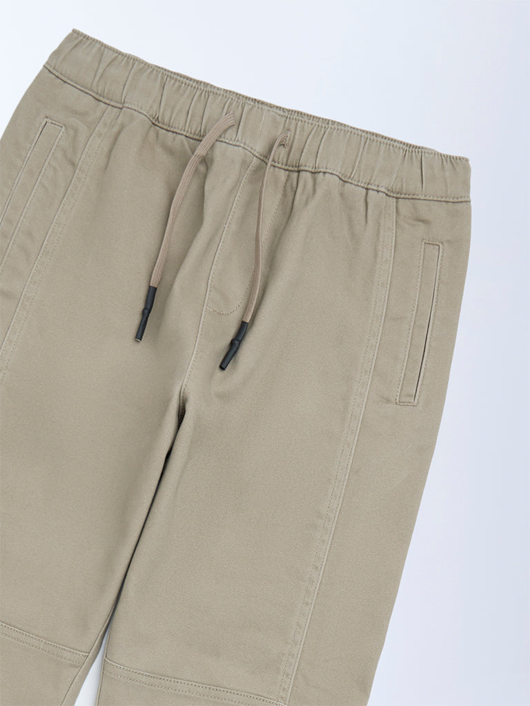 Boys Taupe Mid-Rise Cotton-Blend Joggers