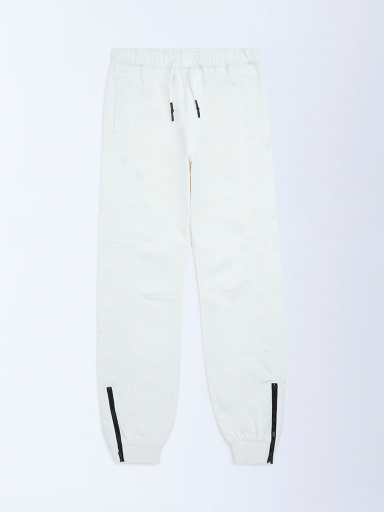 Boys White Mid-Rise Cotton-Blend Joggers