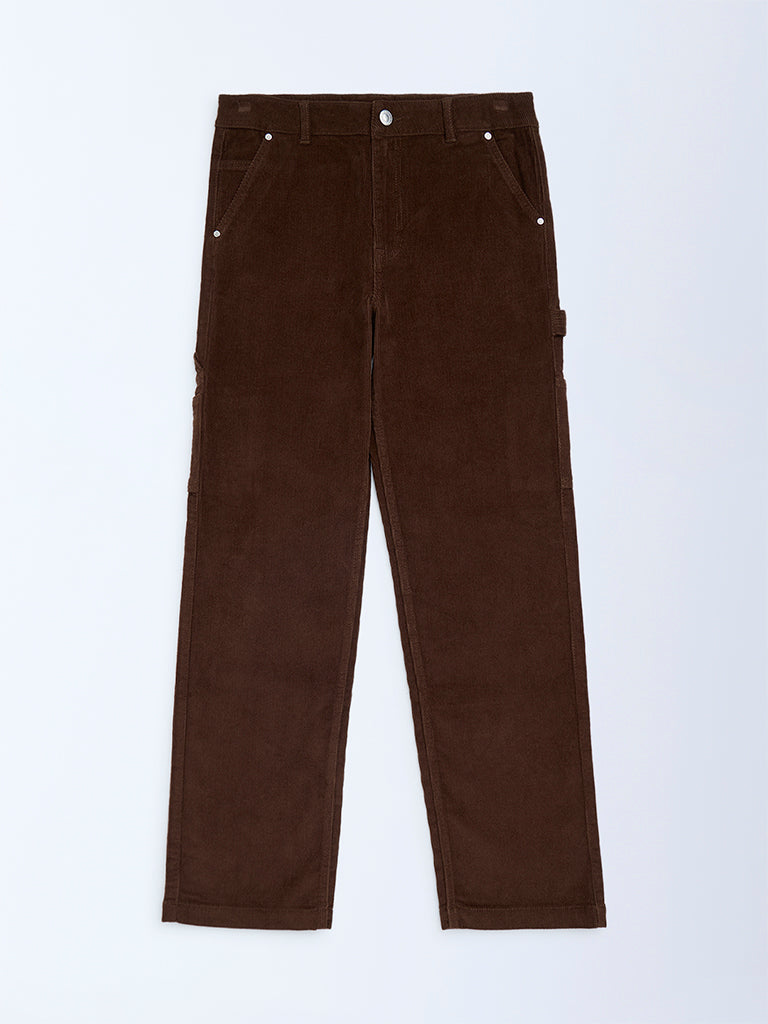 Y&F Kids Boys Brown Mid-Rise Corduroy Trousers