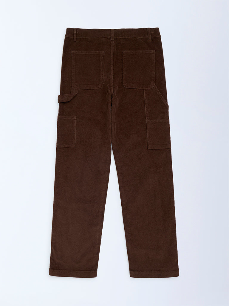 Y&F Kids Boys Brown Mid-Rise Corduroy Trousers