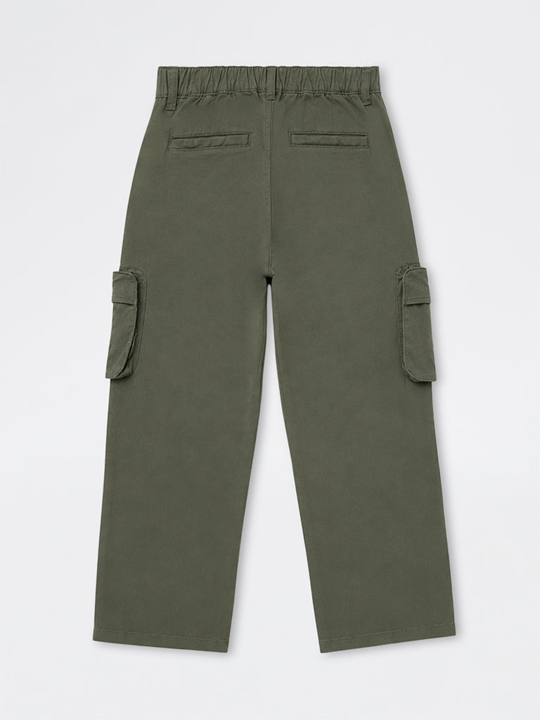 Boys Olive Mid-Rise Cotton-Blend Cargo Pants