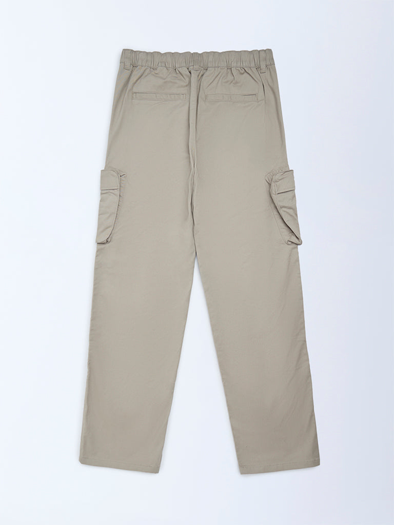 Boys Beige Cargo-Style Mid-Rise Cotton-Blend Trousers