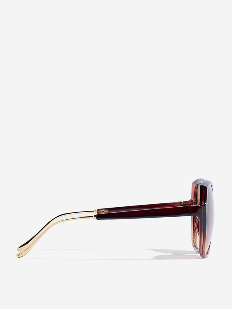 everyone oversized low gauge BROWN Sサイズ Women's Inspired Oversized Square Low Temple Upside Down