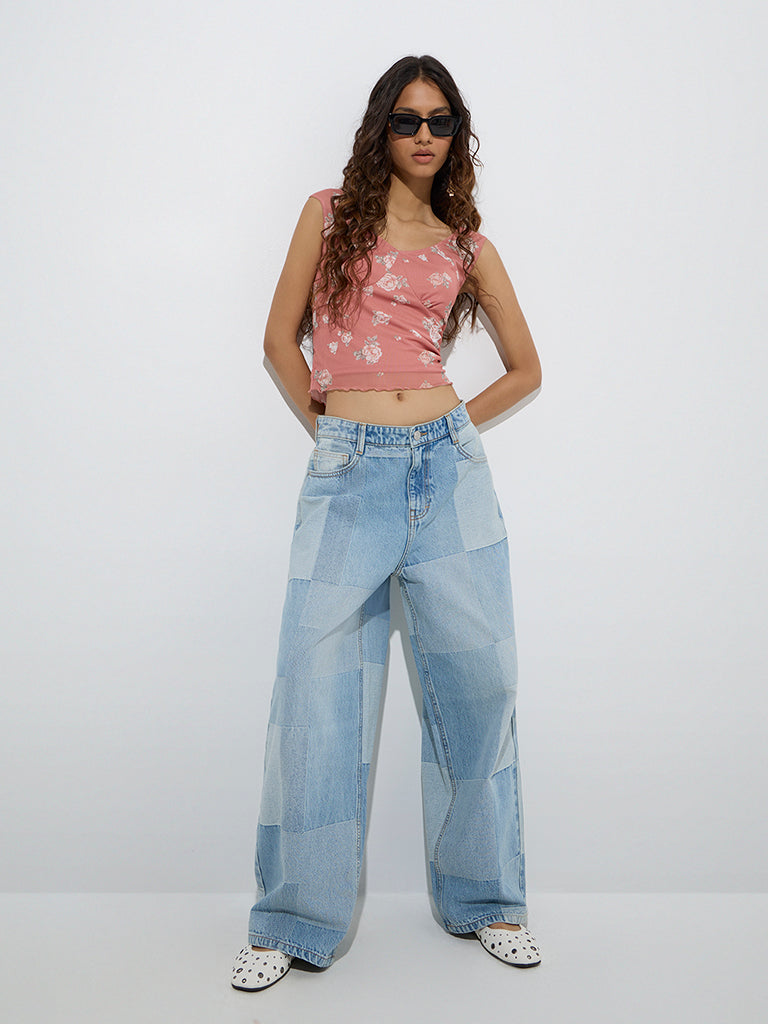 Westside Nuon Women's Dusty Coral Floral Printed Top for Casual Wear Full Model View