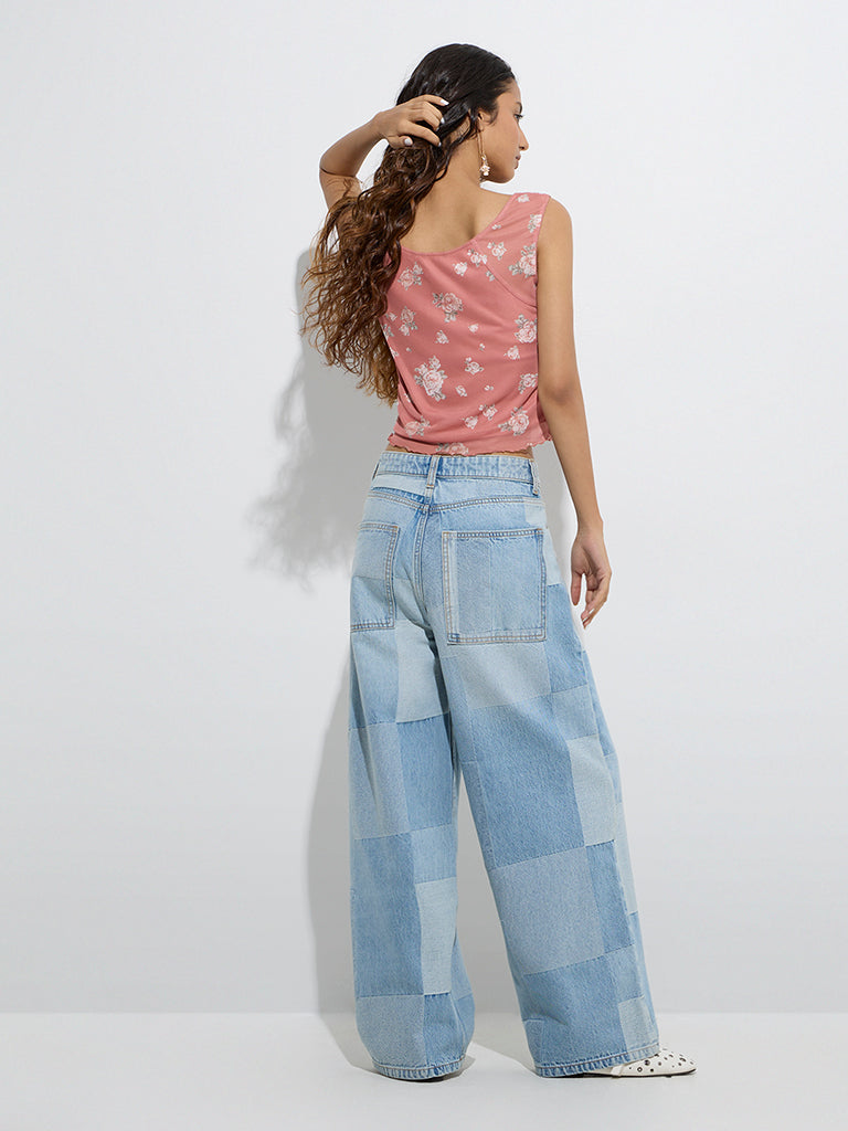 Westside Nuon Women's Dusty Coral Floral Printed Top for Casual Wear Back View