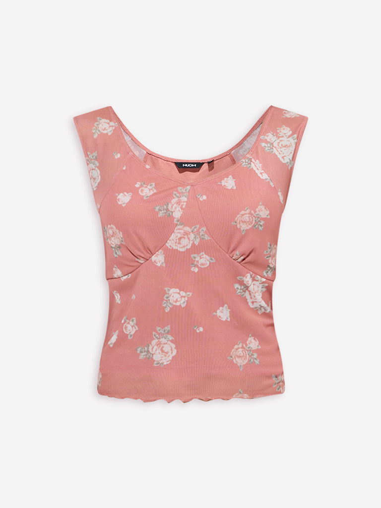 Westside Nuon Women's Dusty Coral Floral Printed Top for Casual Wear Flatly View