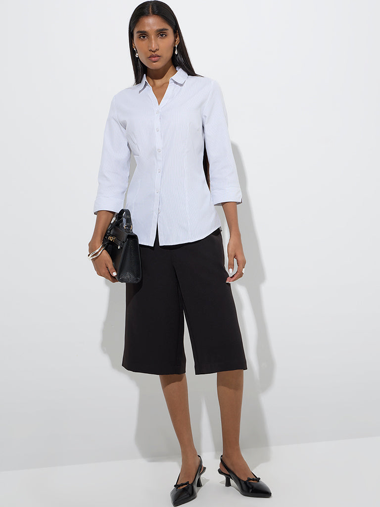 Westside Wardrobe Women's White Striped Shirt for Work Wear Full Model View