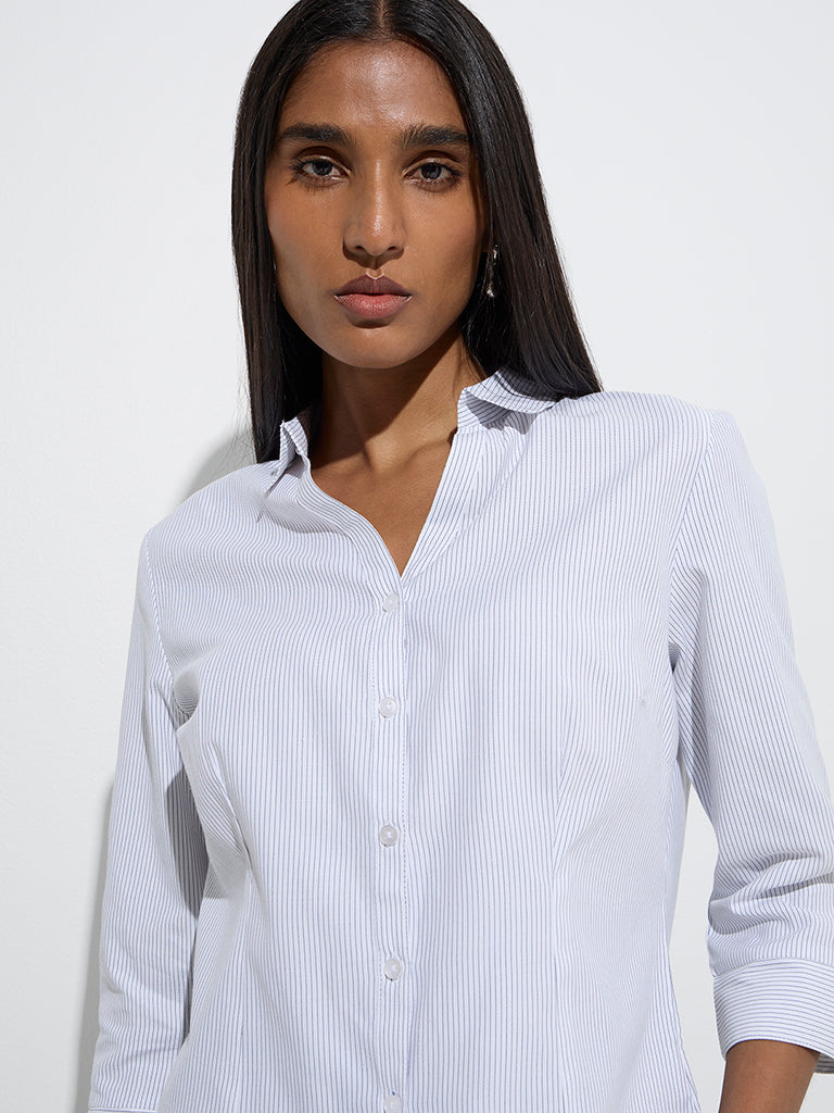 Westside Wardrobe Women's White Striped Shirt for Work Wear Zoom View