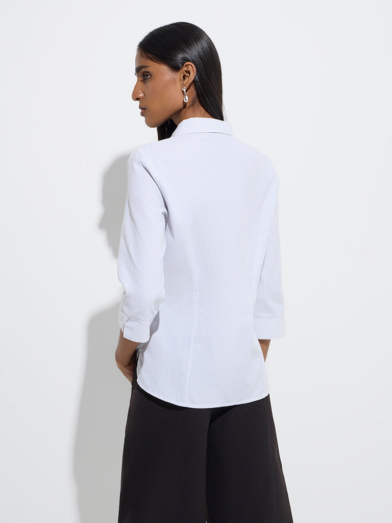 Westside Wardrobe Women's White Striped Shirt for Work Wear Back View