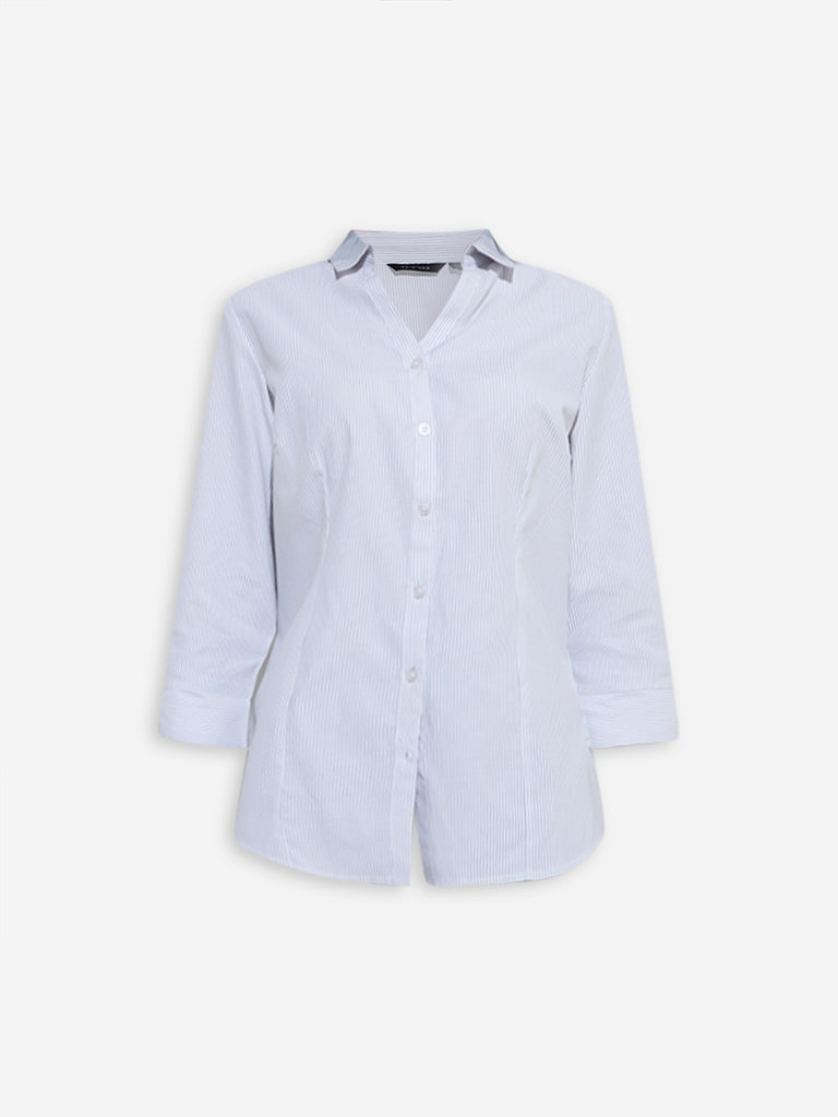 Westside Wardrobe Women's White Striped Shirt for Work Wear Flatly View