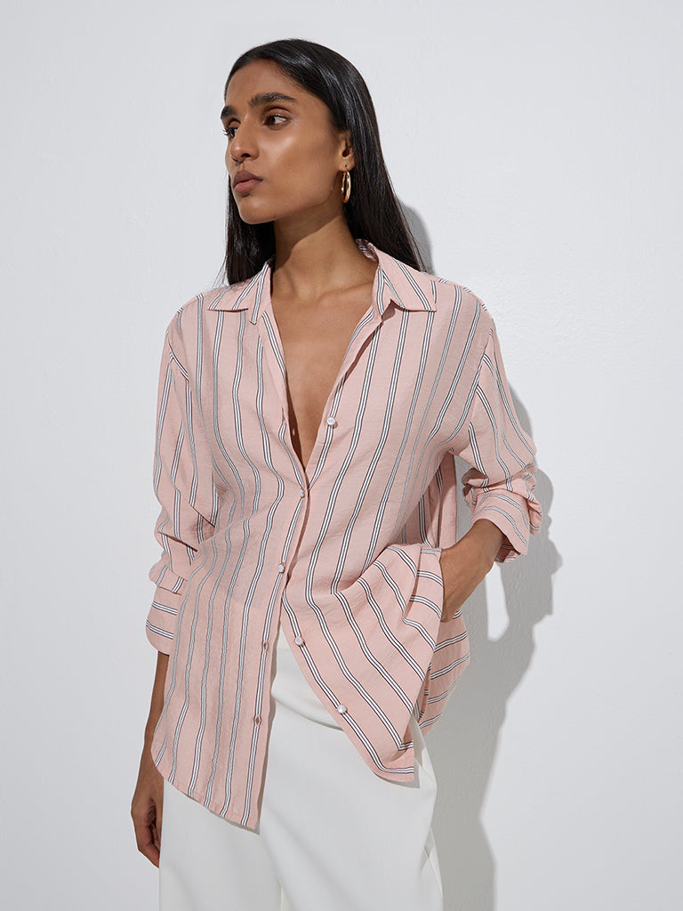 Wardrobe Light Pink Stripe Printed Shirt - Main Image