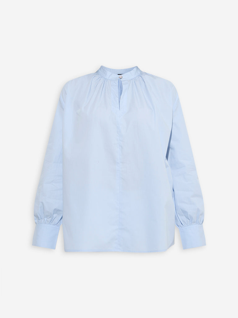 Westside Wardrobe Women's Light Blue Solid Blouse for Work Wear Flatly View