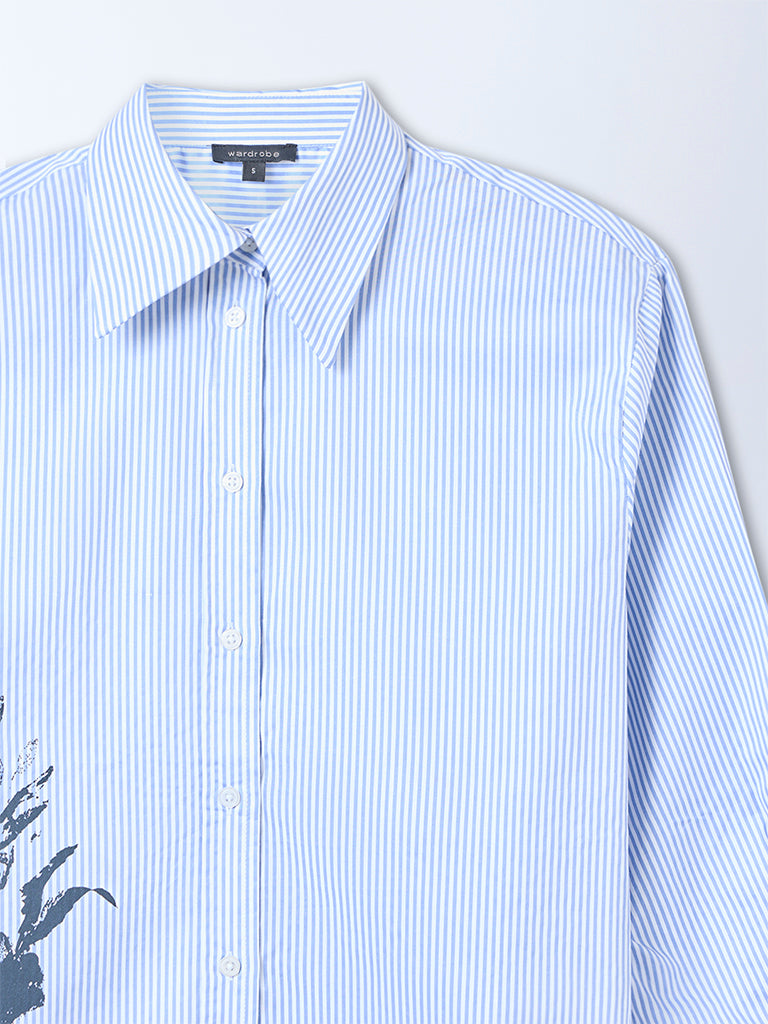 Wardrobe Blue Striped Cotton Shirt