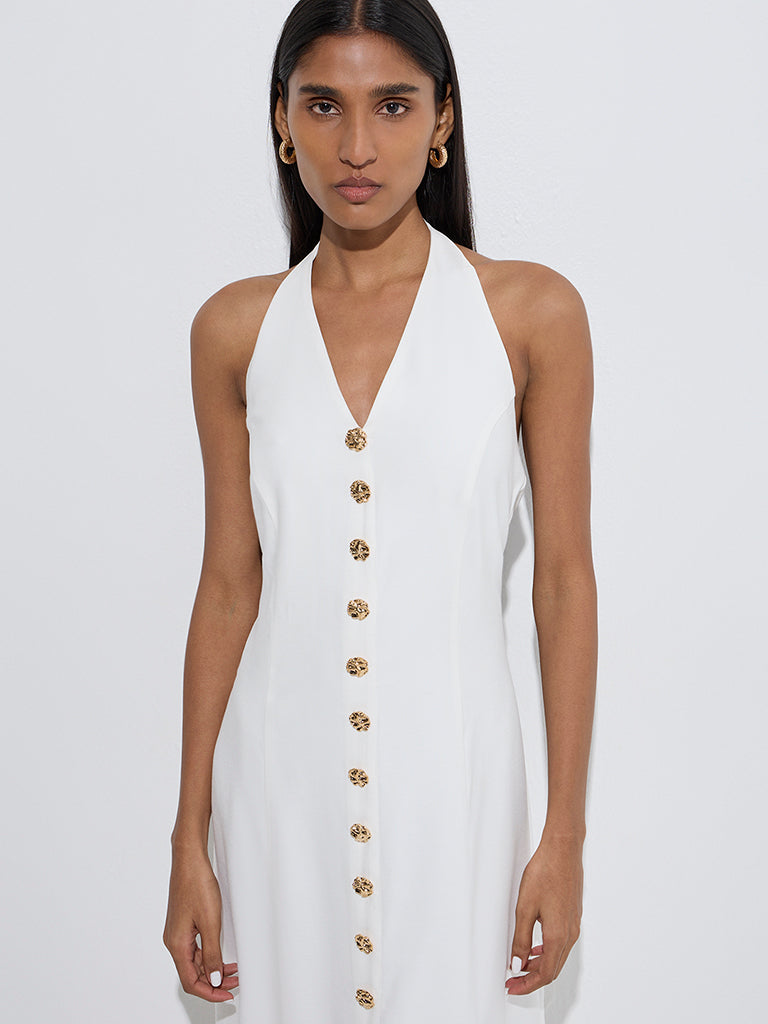 Westside Wardrobe Women's White Solid A-Line Dress for Work Wear Zoom View