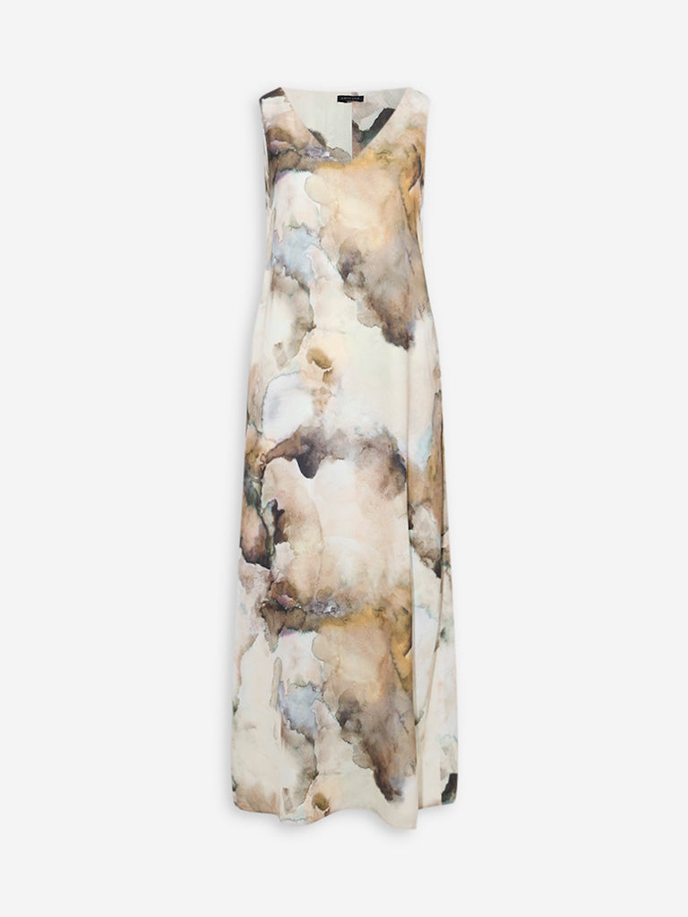 Westside Wardrobe Women's Multicolour Abstract Design A-Line Dress for Work Wear Swatches View