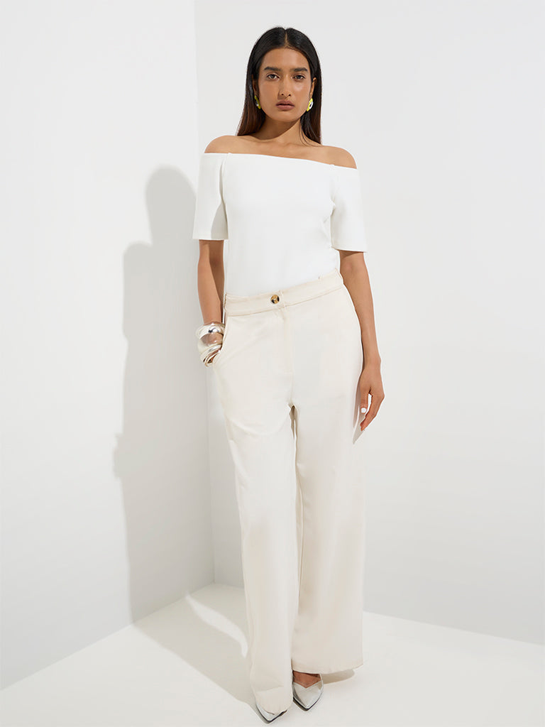 Buy Wardrobe White Off-Shoulder Top from Westside