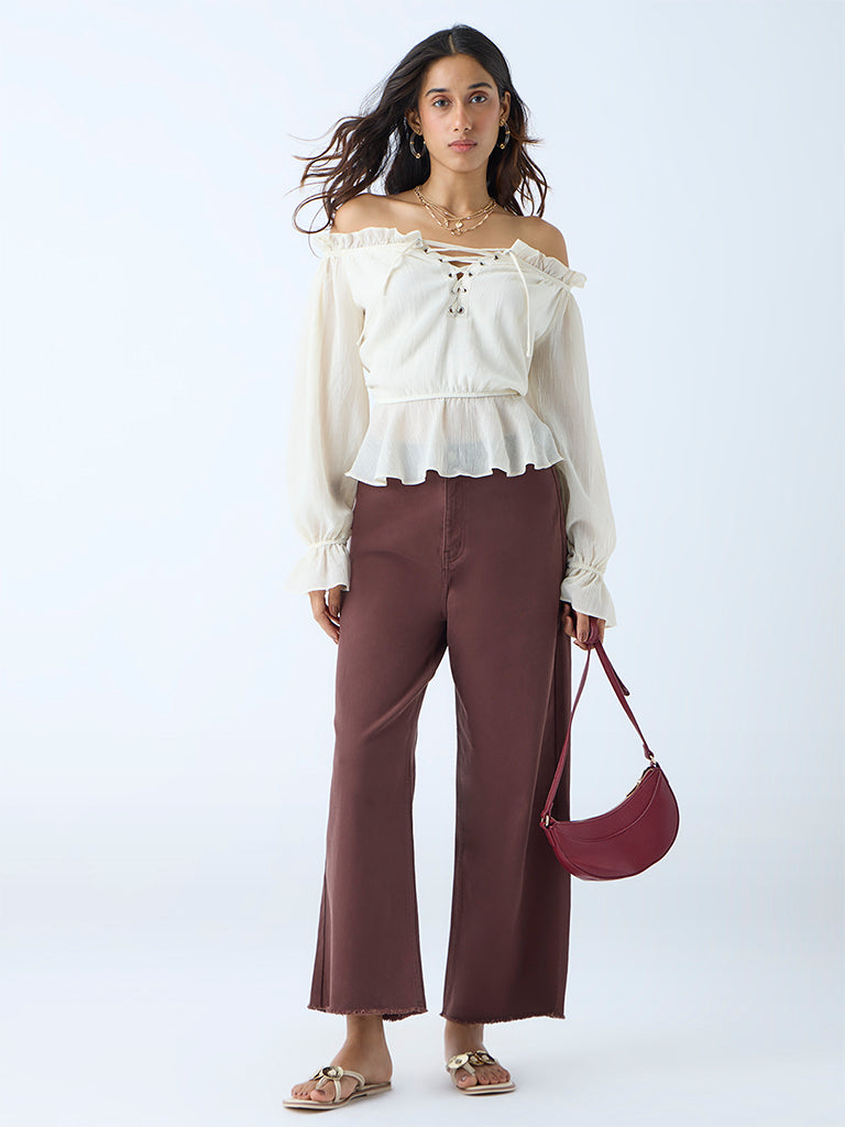 Westside LOV Women's Off-White Criss-Cross Detailed Top for Casual Wear Front View