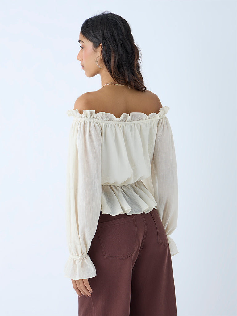 Westside LOV Women's Off-White Criss-Cross Detailed Top for Casual Wear Back View